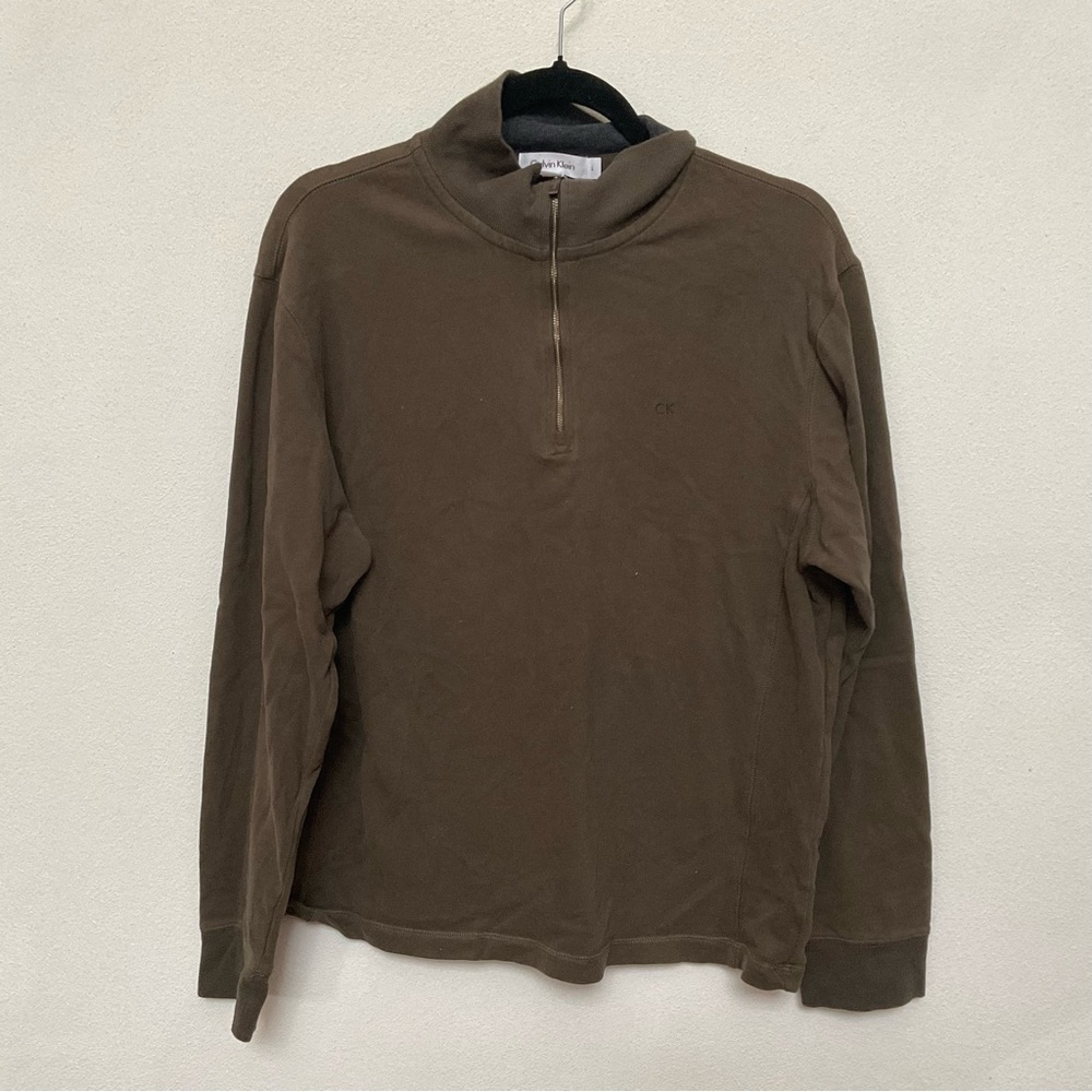 Calvin Klein Brown Athletic Style Quarter Zip Size Large Fall Winter Cotton